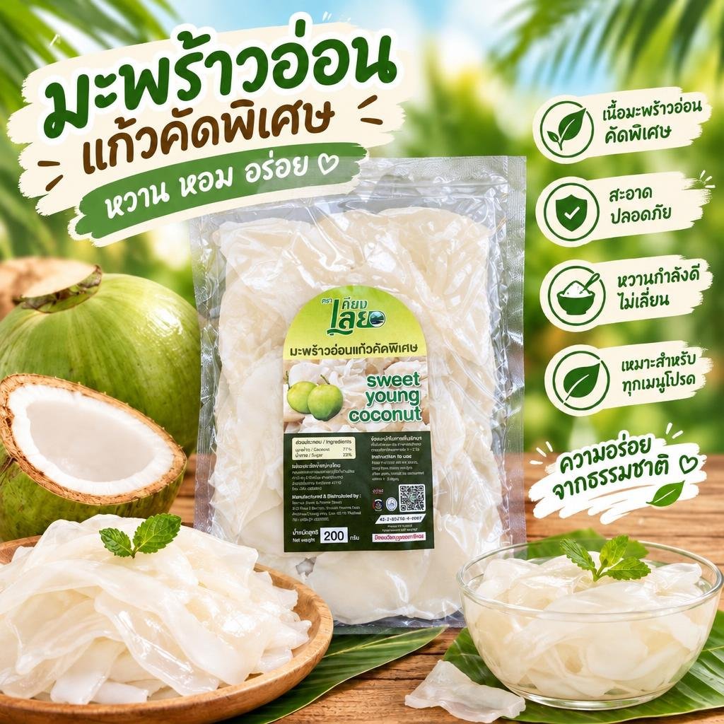 มะพร้าวอ่อนแก้วคัดพิเศษ เกรด A ตราเคียงเลย 200 กรัม