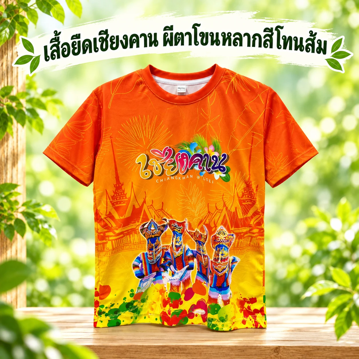 เสื้อยืดเชียงคาน ผีตาโขนหลากสีโทนส้ม