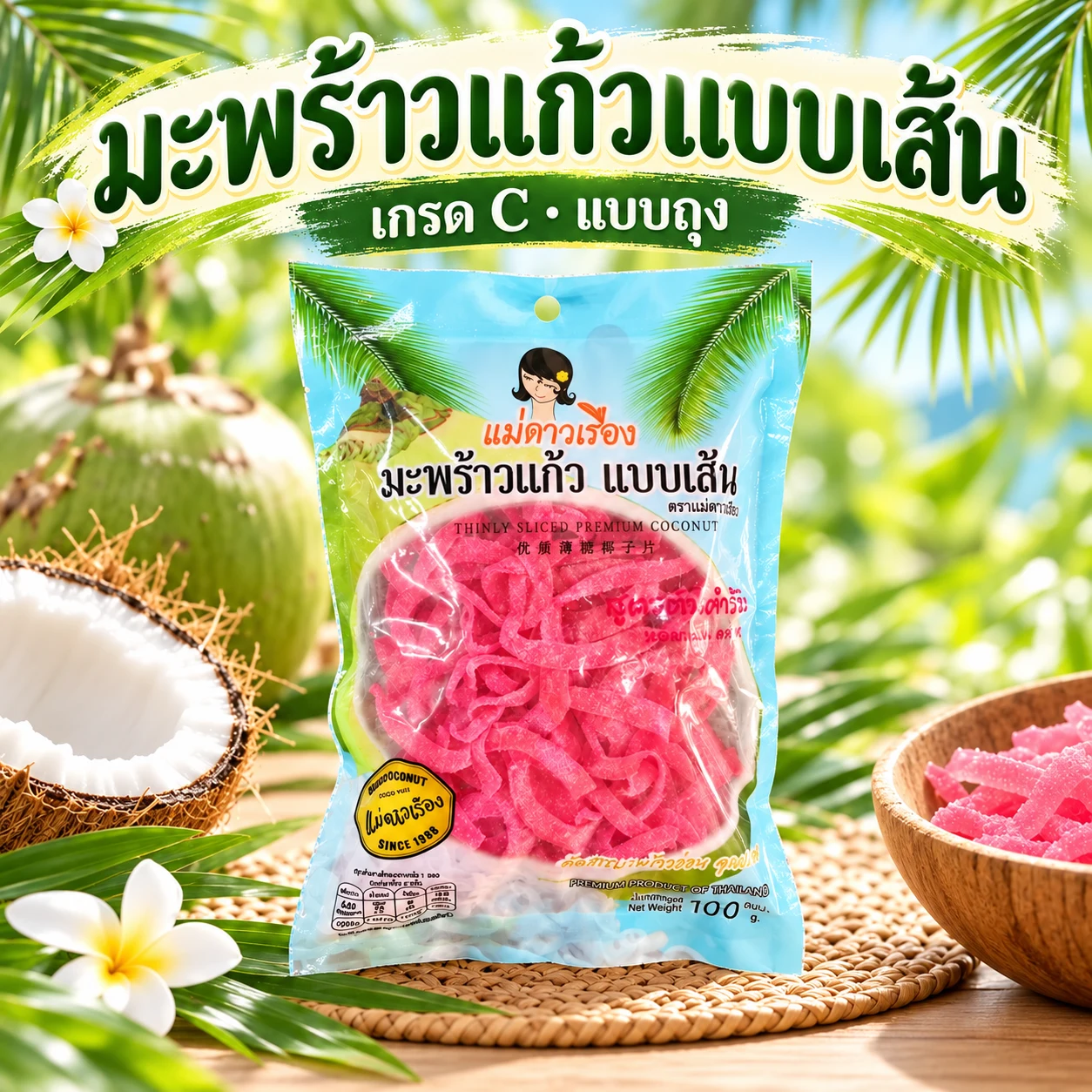 มะพร้าวแก้วแบบเส้น เกรด C (ถุง 120 กรัม)