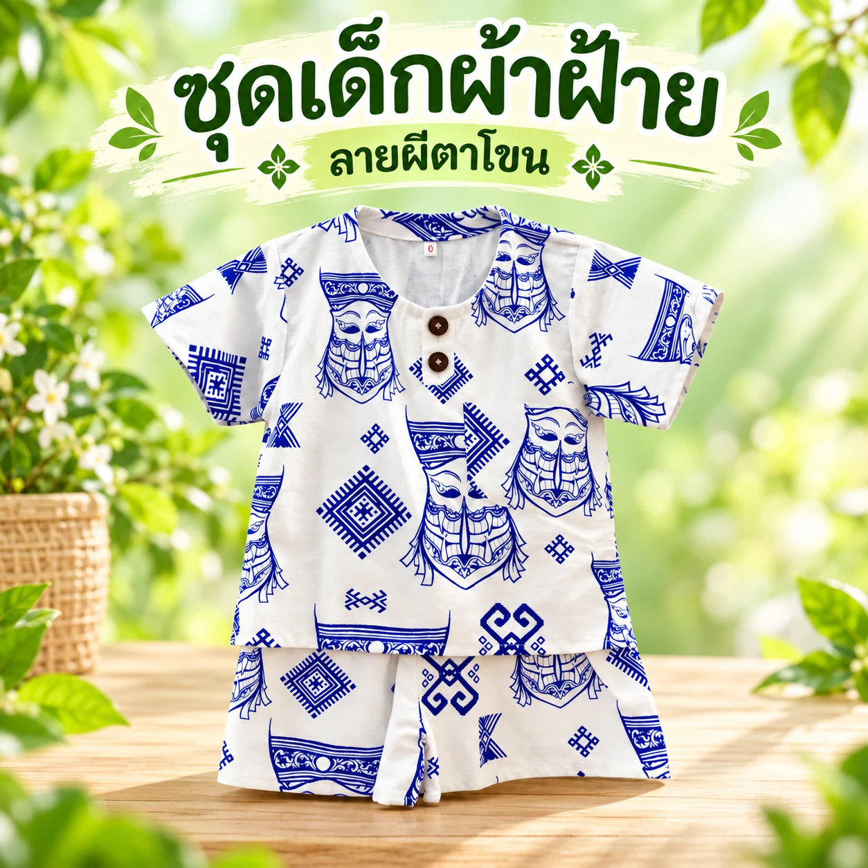 ชุดเด็กผู้ชายผ้าฝ้าย ลายผีตาโขน